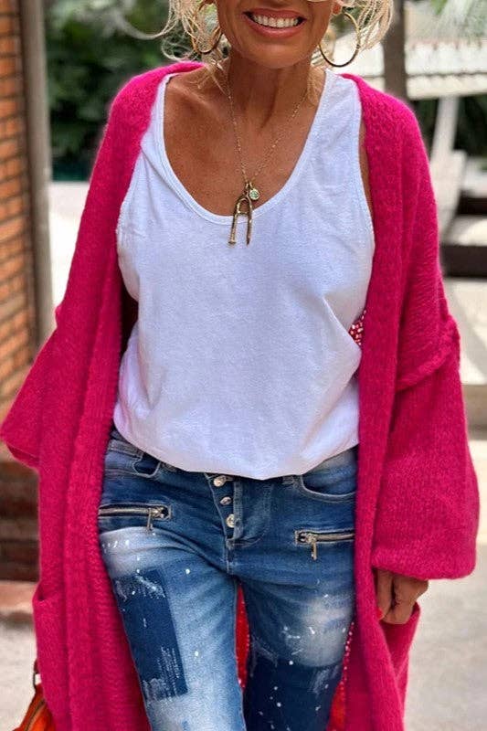 Love & Peace Exposed Seam Knit Sweater Long Cardigan: Orange / L
