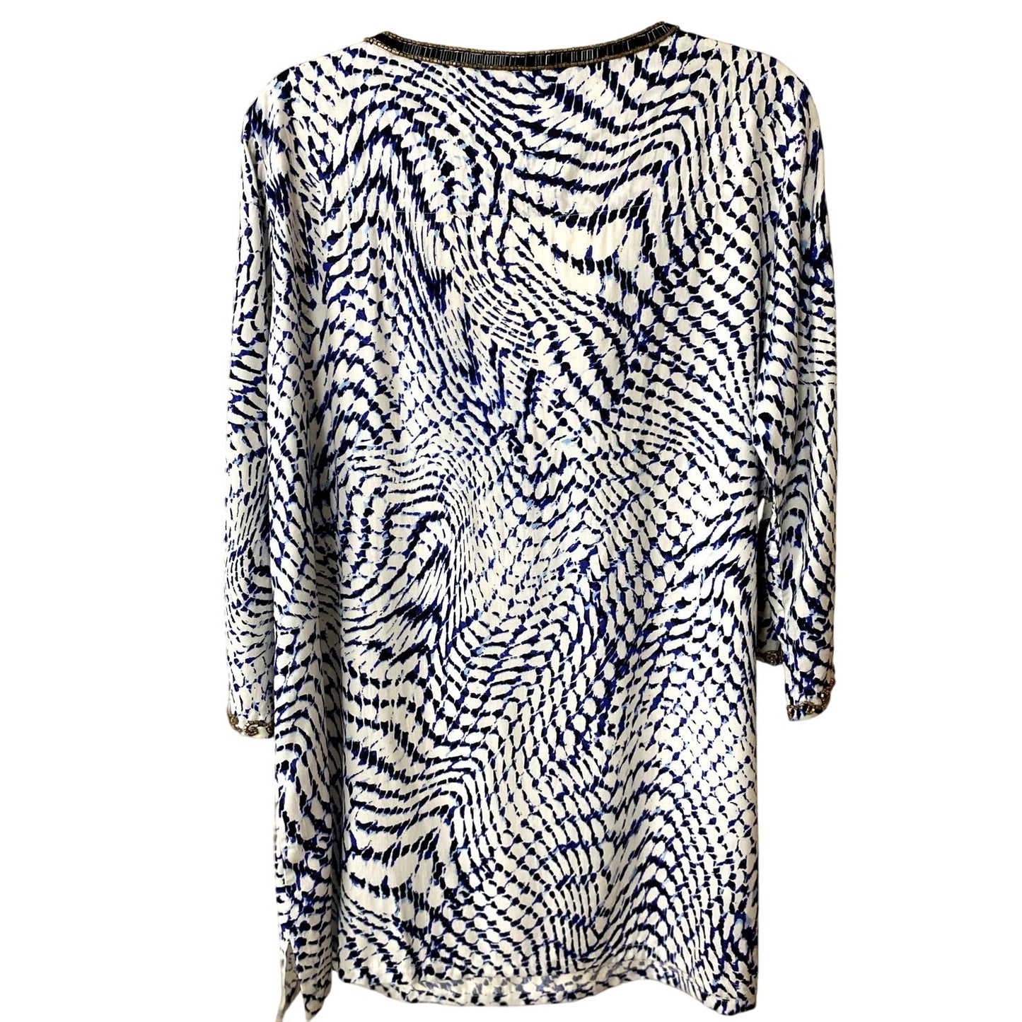 Soft Surroundings South Beach Blue/White Sequin Tunic - Size L (EUC)