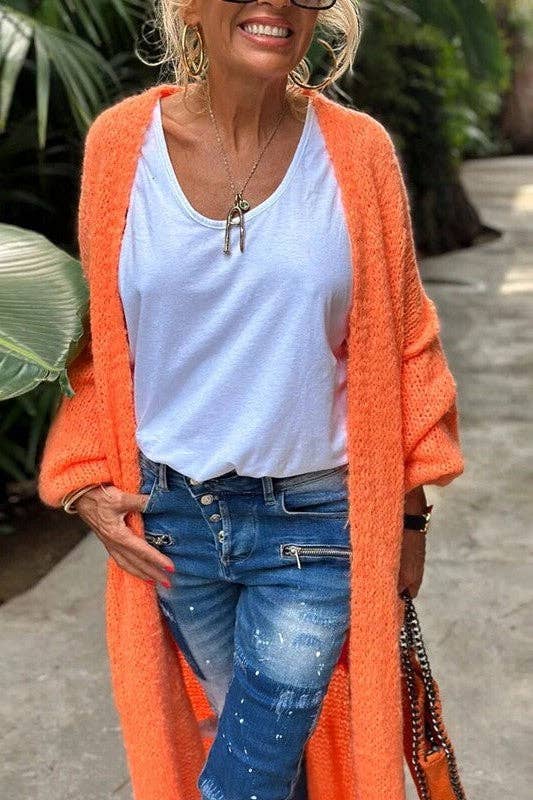 Love & Peace Exposed Seam Knit Sweater Long Cardigan: Orange / L