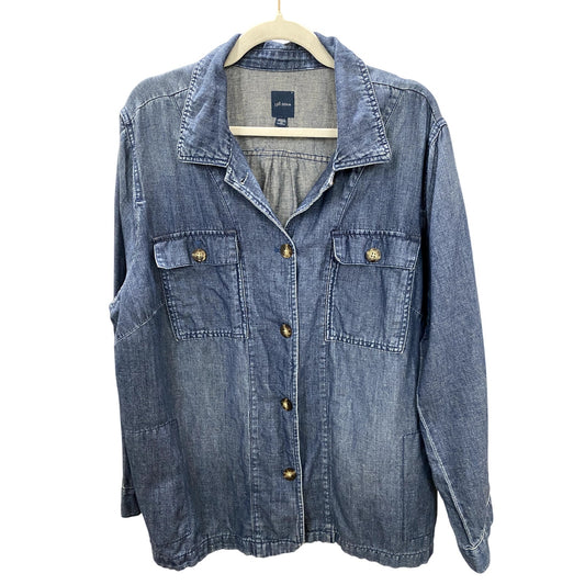 J. Jill Medium Wash Denim Shirt/Jacket - Size 2X (EUC)