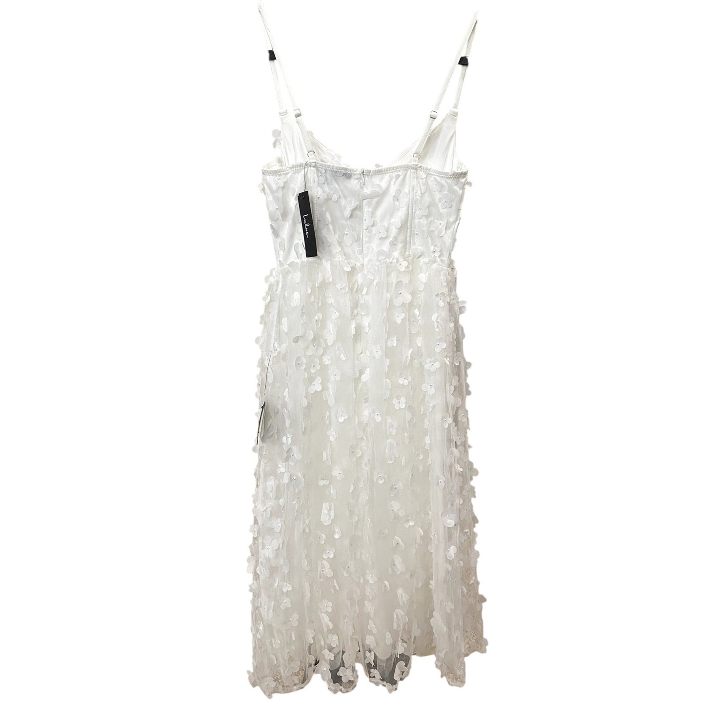 LuLu’s White Whimsical 3D Floral Bustier Midi Dress - Size M (NWT)