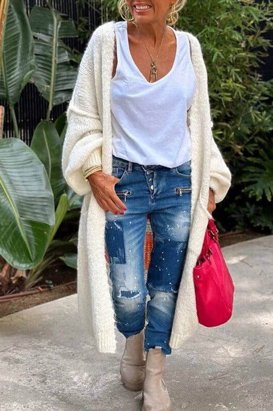 Love & Peace Exposed Seam Knit Sweater Long Cardigan: Orange / L