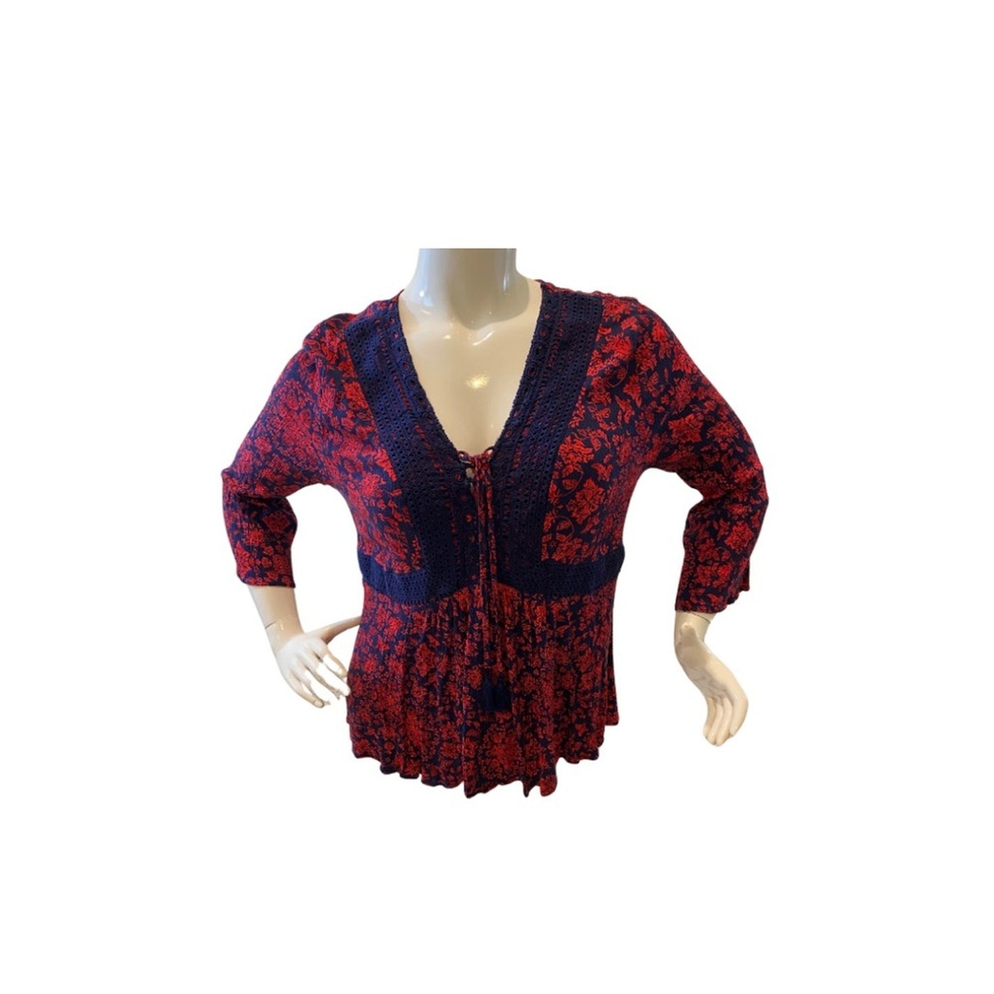 Torrid Red & Blue Babydoll Blouse