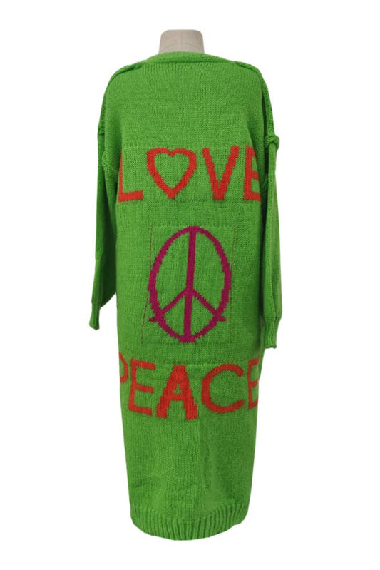 Love & Peace Exposed Seam Knit Sweater Long Cardigan: Green / M