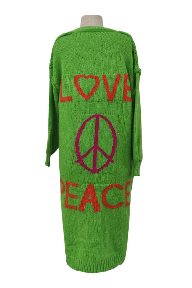 Love & Peace Exposed Seam Knit Sweater Long Cardigan: Fuchsia / L