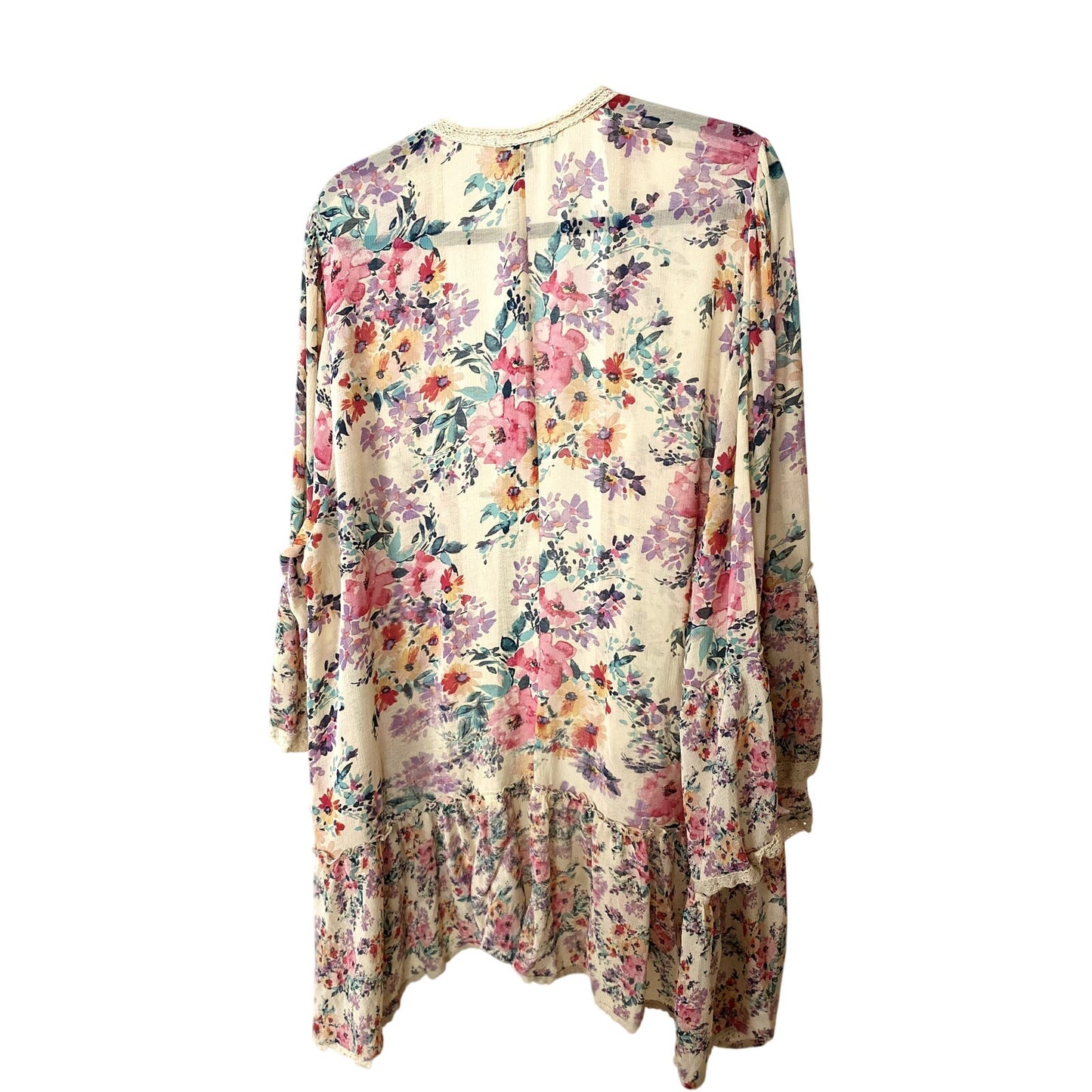 Torrid Tan Ruffle Chiffon Floral Kimono - Size 3(X) (EUC)