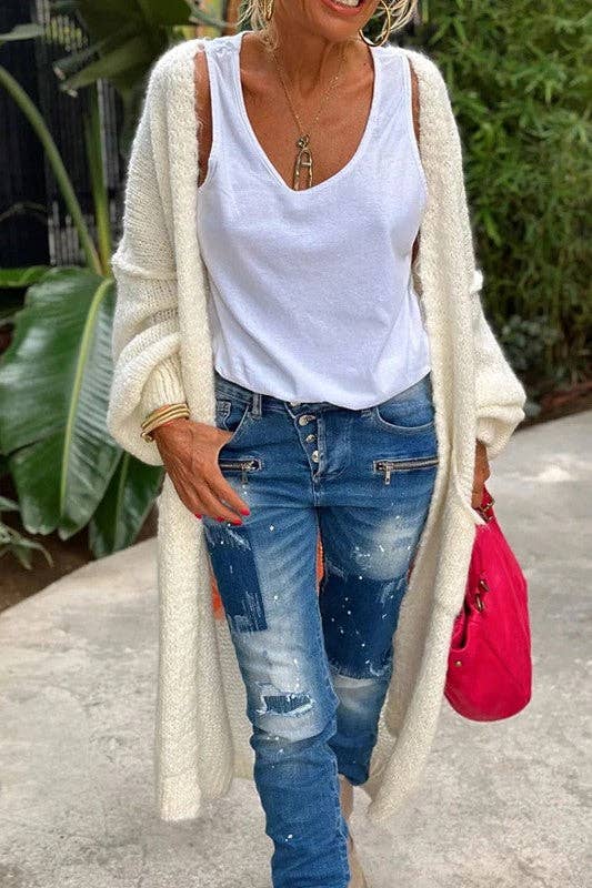 Love & Peace Exposed Seam Knit Sweater Long Cardigan: Orange / L