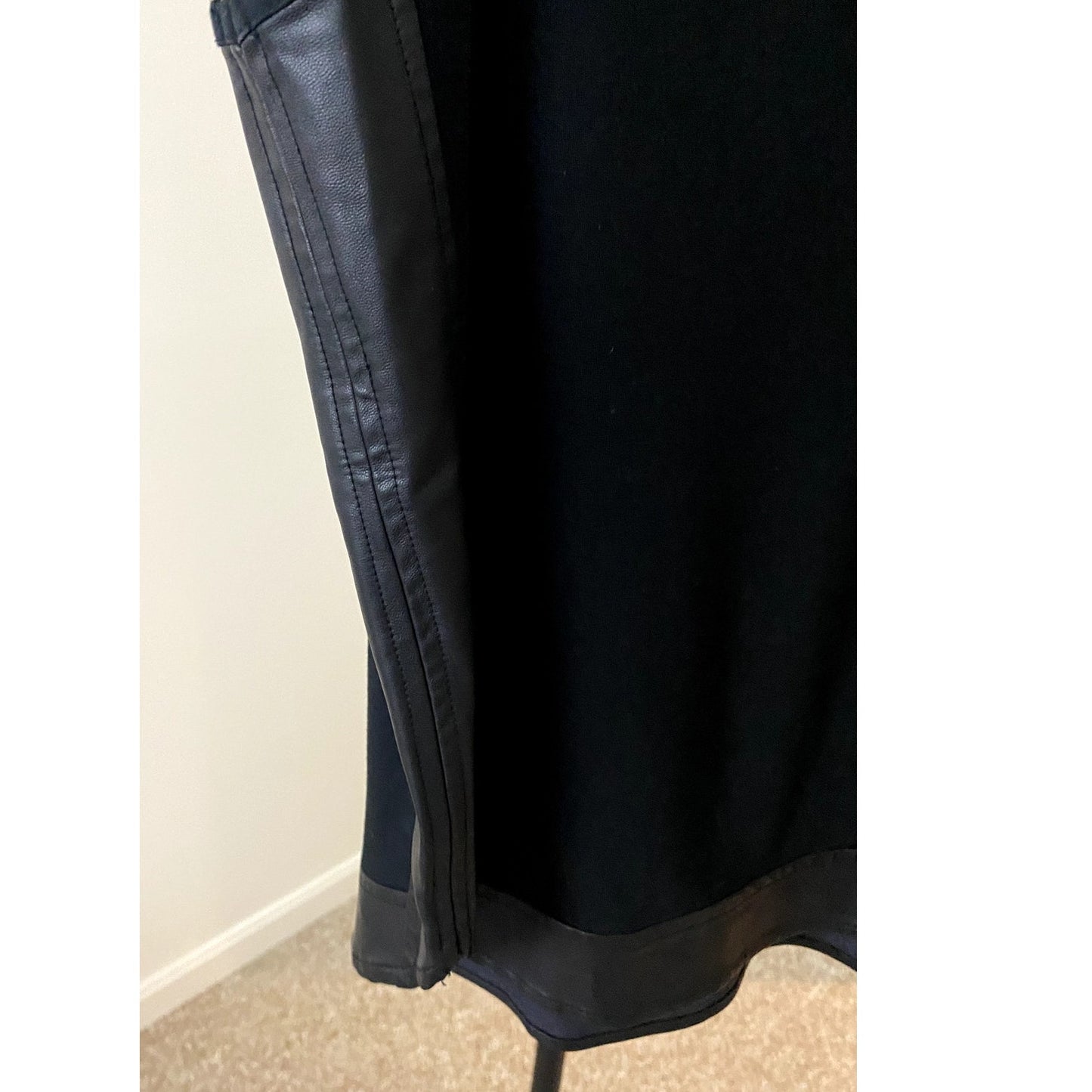 Banana Republic Black Round Neck Stretch Faux Leather Trim Top - Size L (EUC)