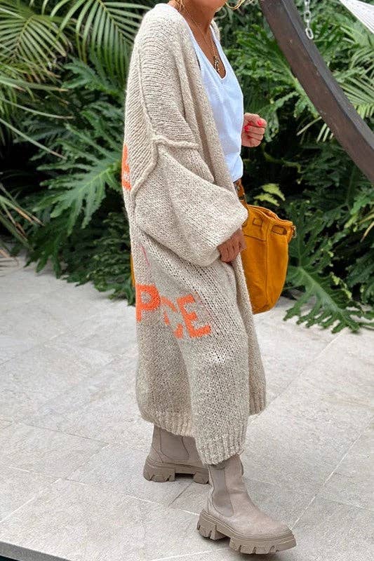 Love & Peace Exposed Seam Knit Sweater Long Cardigan: Orange / L