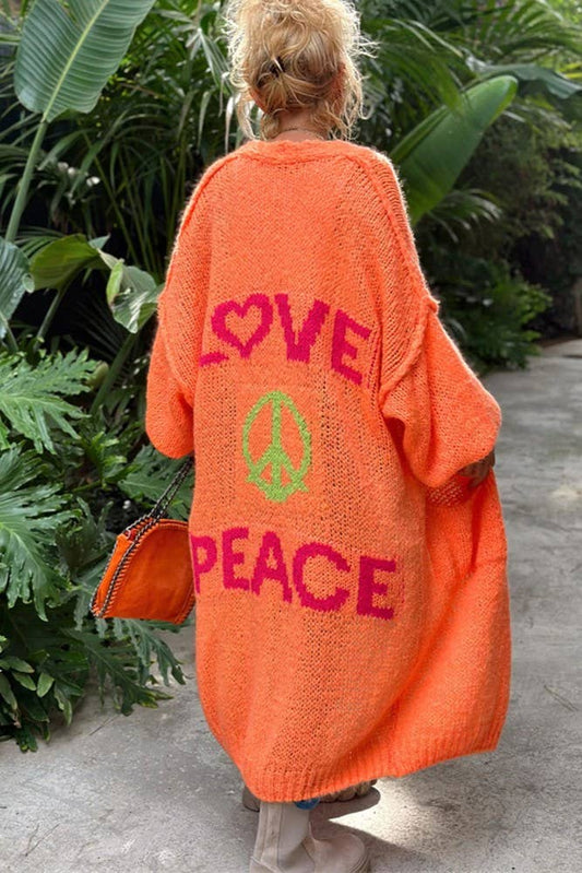 Love & Peace Exposed Seam Knit Sweater Long Cardigan: Orange / L