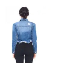 Curvy Straight Medium Wash Distressed Jean Jacket