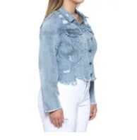 Curvy Plus Size Distressed Denim Jacket