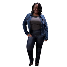 Load image into Gallery viewer, Curvy Plus Navy Faux Leather Leggings
