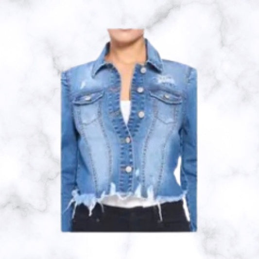 Curvy Straight Medium Wash Distressed Jean Jacket