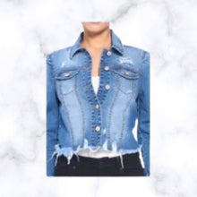 Load image into Gallery viewer, Curvy Straight Medium Wash Distressed Jean Jacket
