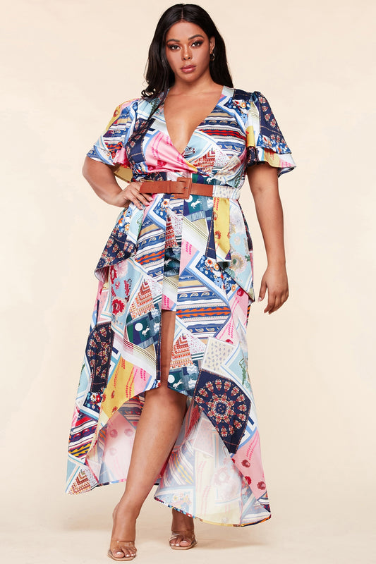 Curvy Plus Patchwork High-Low Dress