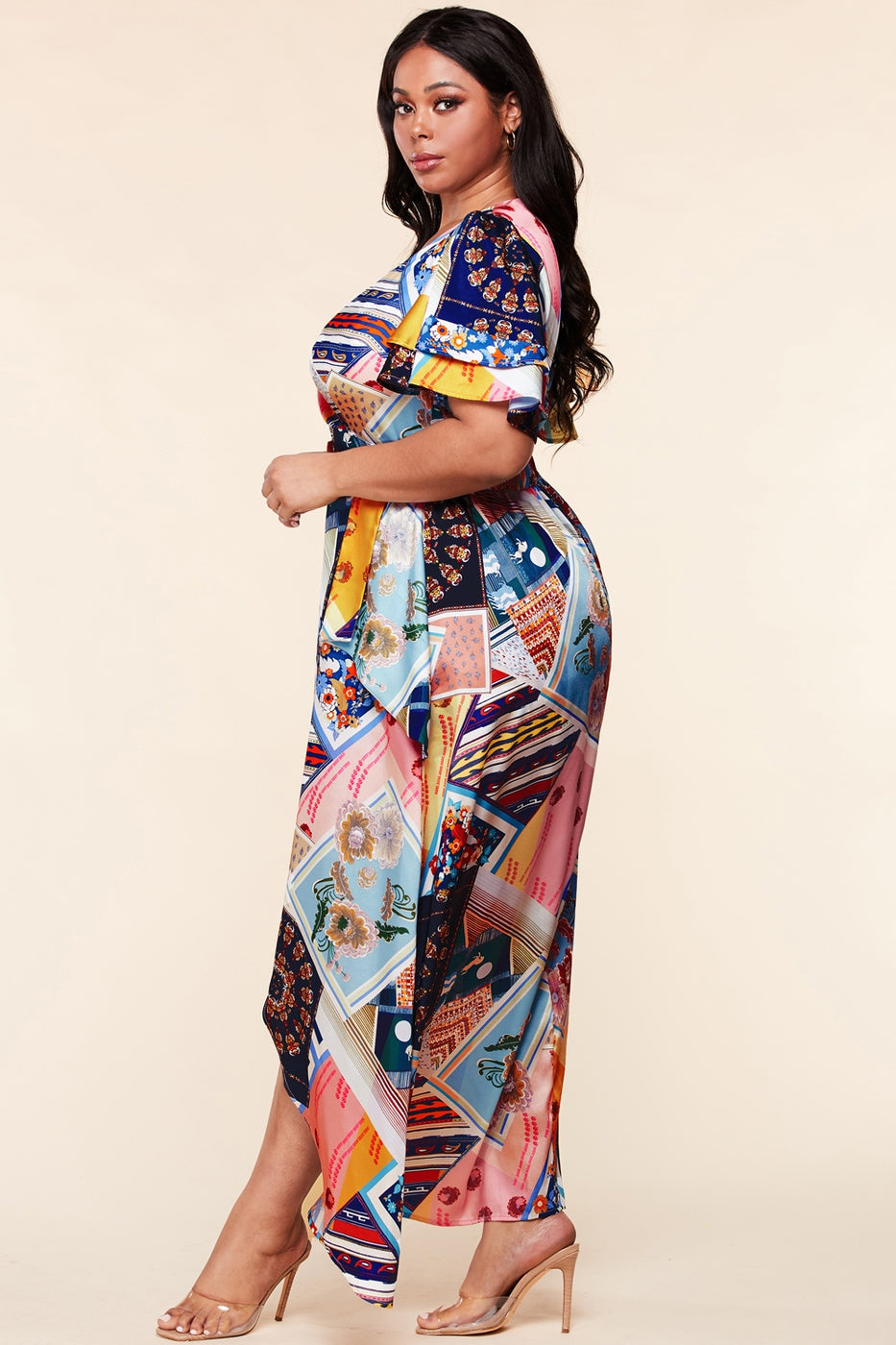 Curvy Plus Patchwork High-Low Dress