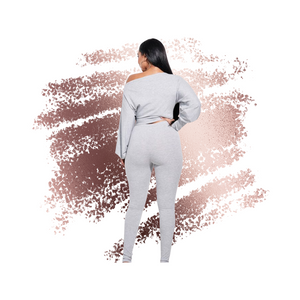 Curvy Straight Grey Crop Two Piece Set