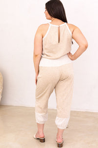 Curvy Plus Sleeveless Halter Neck Reverse Face Contract Jumpsuit