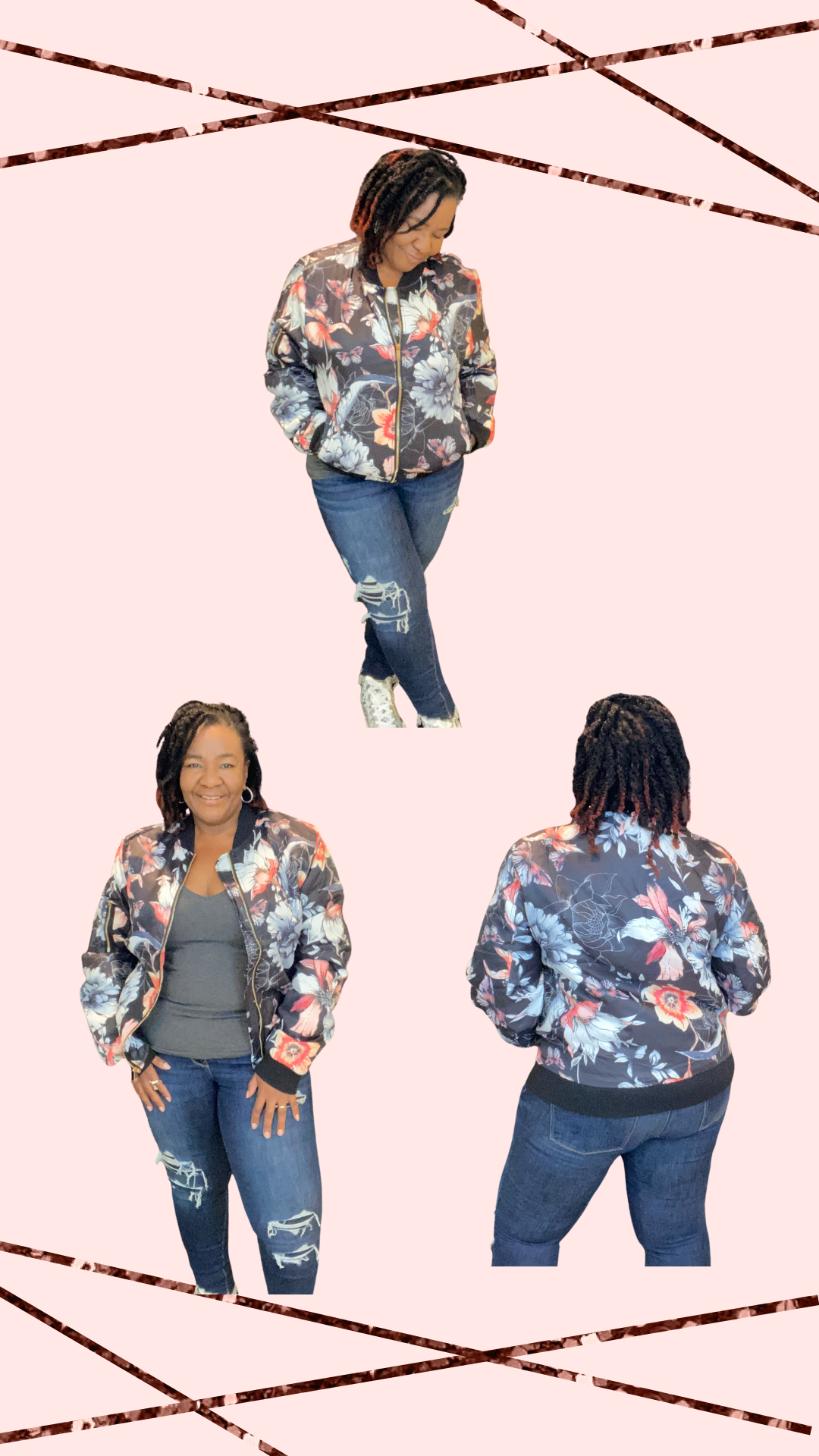 Midsize  and Curvy size Floral Bomber Jacket