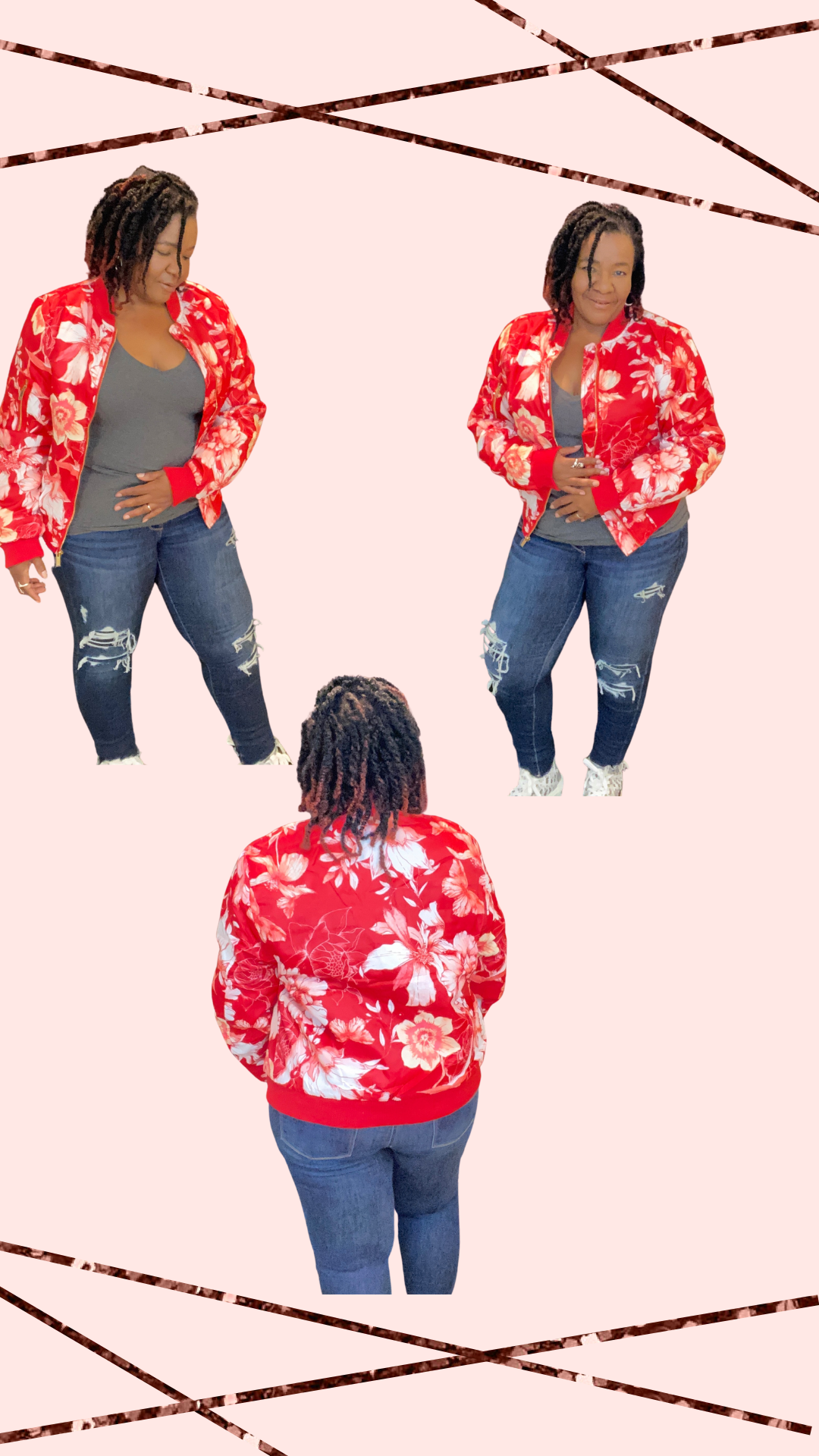 Midsize  and Curvy size Floral Bomber Jacket