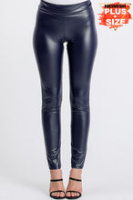 Load image into Gallery viewer, Curvy Plus Navy Faux Leather Leggings
