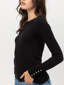 Curvy Plus Long Sleeve Shirt with Pearl Detail