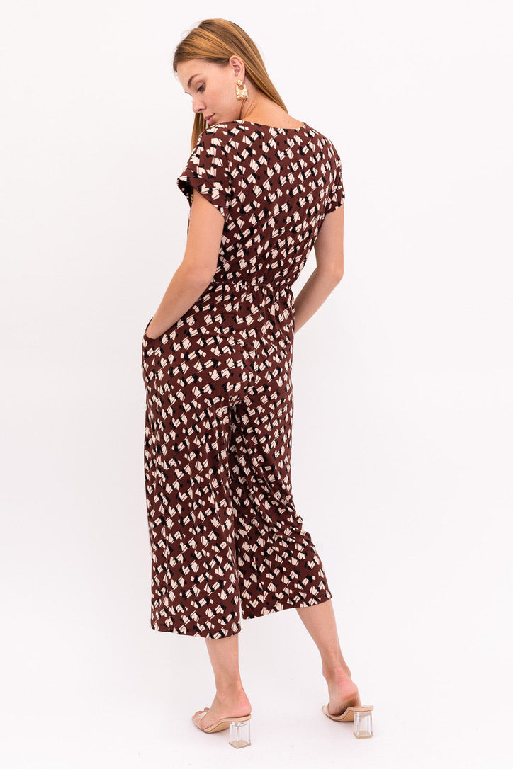 Curvy Straight/Curvy Plus Roll-Up Sleeve Crop Jumpsuit