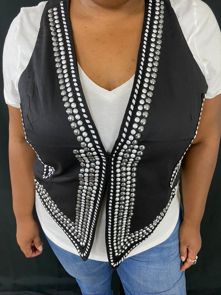 Curvy Plus STUDDED Black Vest