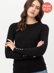 Curvy Plus Long Sleeve Shirt with Pearl Detail