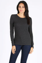 Load image into Gallery viewer, Curvy Plus Essential Solid Round Neck Long Sleeve Waffle Knit Thermal Top
