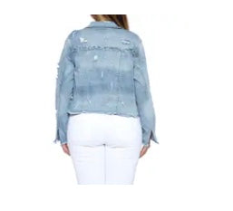 Curvy Plus Size Distressed Denim Jacket