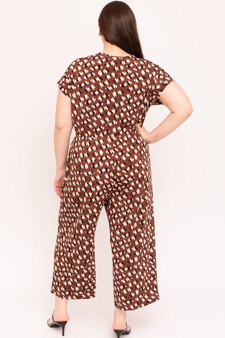 Curvy Straight/Curvy Plus Roll-Up Sleeve Crop Jumpsuit