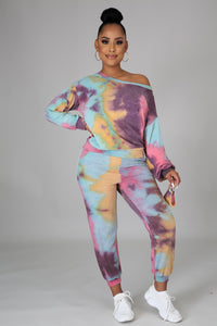 Curvy Straight Three Piece Tye Dye Jogger Set