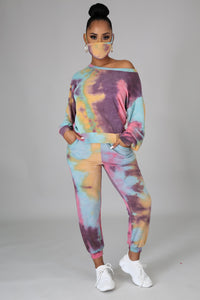 Curvy Straight Three Piece Tye Dye Jogger Set