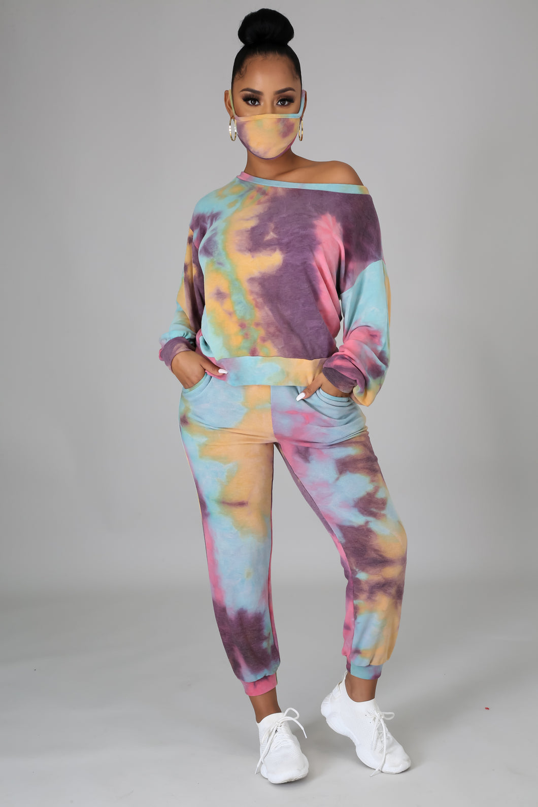 Curvy Straight Three Piece Tye Dye Jogger Set